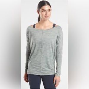 Athleta Flow Top Essence Womens Size Small Spacedye Bali Green Long Sleeve Yoga